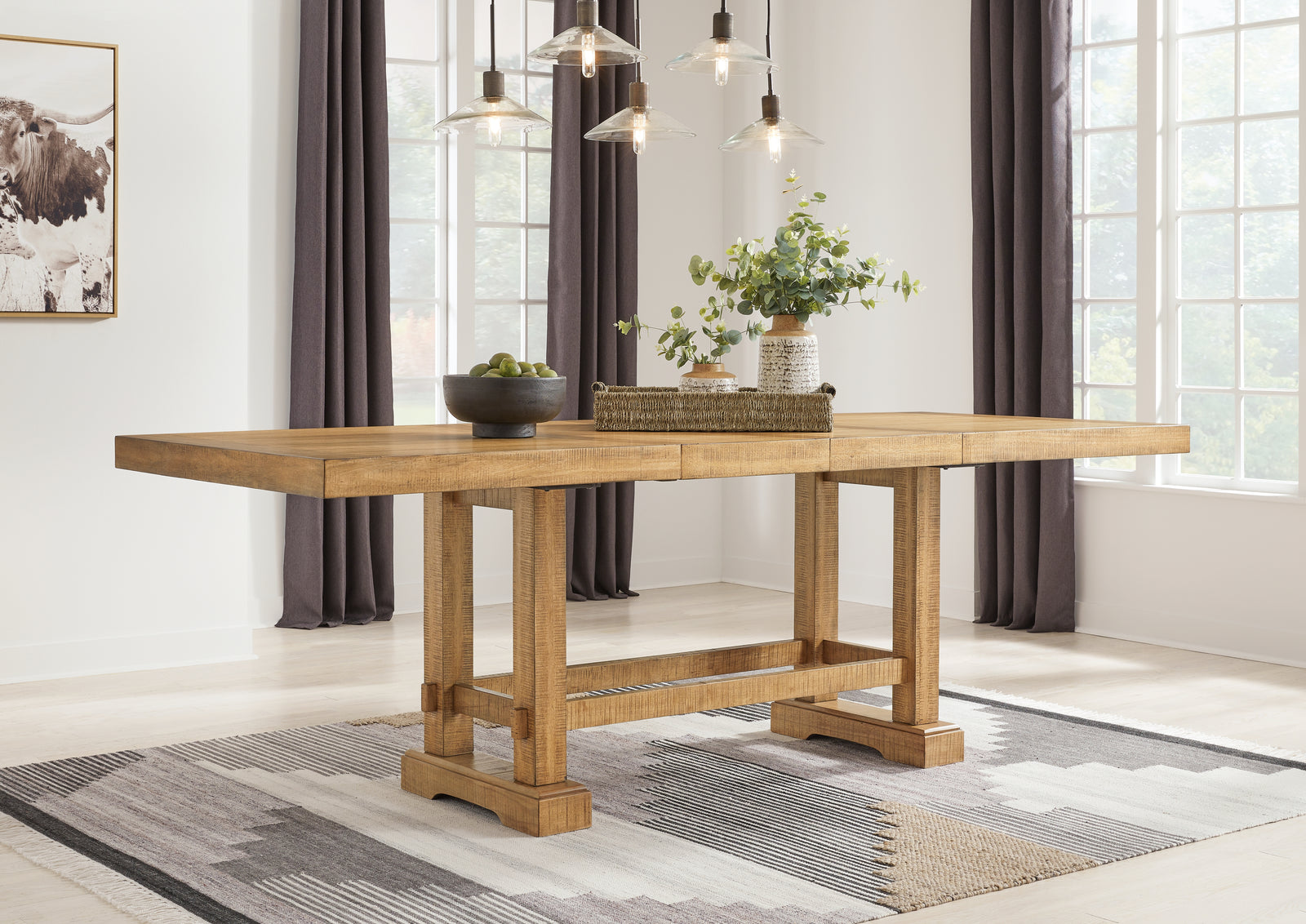 Havonplane Brown Counter Height Dining Table and 6 Barstools and Bench
