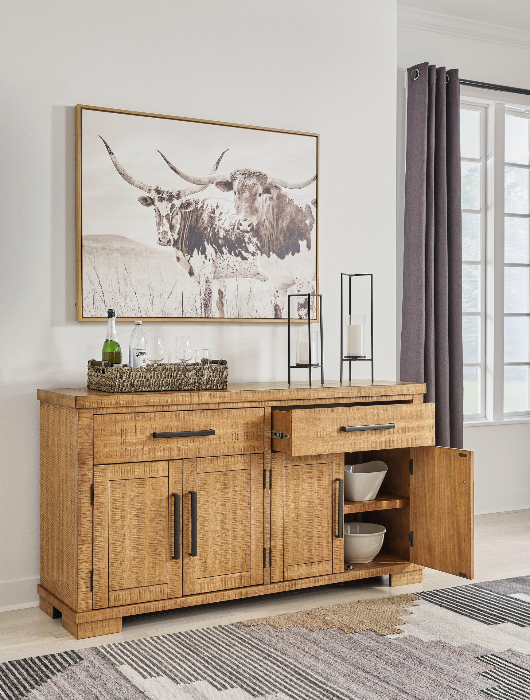 Havonplane Brown Dining Server open drawers view