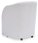 Close-up of caster on Rowanbeck Ivory Dining Chair