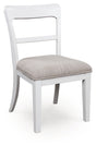 Greddinton white dining chair angled front view showing upholstery and wood frame