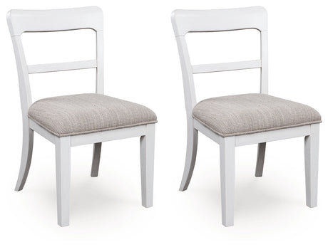 Side view of Greddinton white dining chair with foam cushioned seat