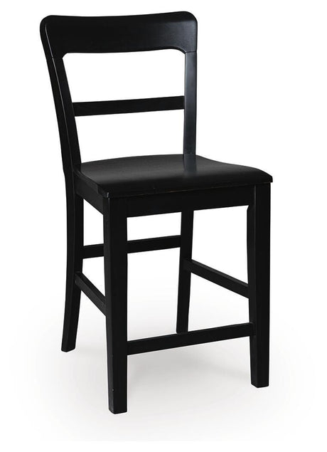 Greddinton black solid wood counter height barstool front angle