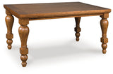 Greddinton counter height dining table, side angle showing turned legs