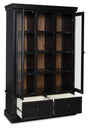 Greddinton curio cabinet angled front with doors open showing shelves