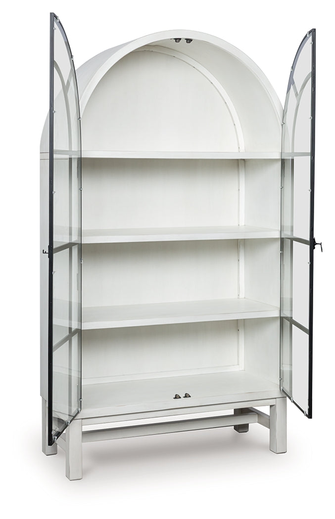Greddinton White Display Cabinet angled open doors view
