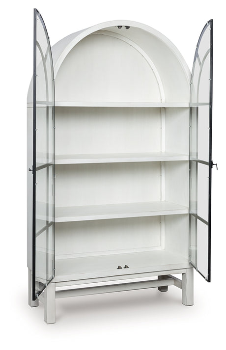 Greddinton White Display Cabinet angled open doors view