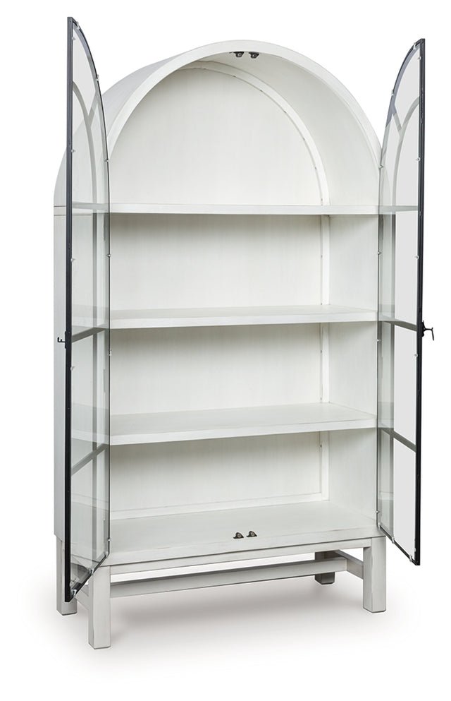 Greddinton White Display Cabinet angled open doors view