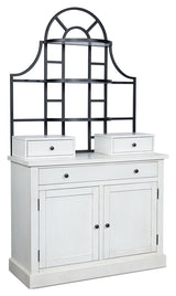 Greddinton White Baker's Rack with closed doors and hutch