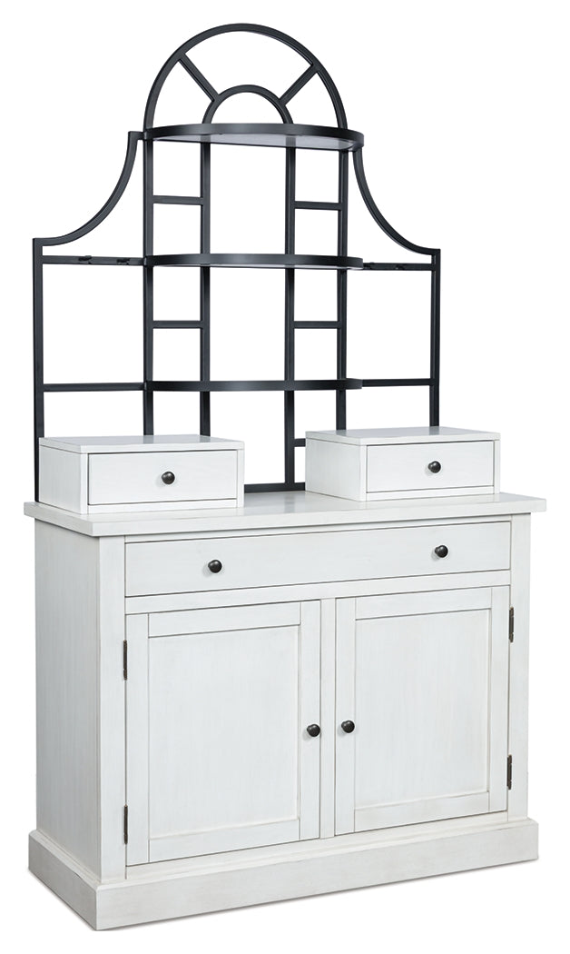 Greddinton White Baker's Rack with closed doors and hutch