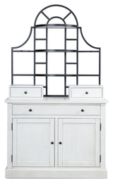 Front view of Greddinton White Baker's Rack showing shelves