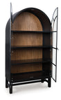 Greddinton display cabinet angled open doors showing shelves