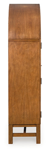 Side view of Greddinton brown black display cabinet
