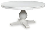 Greddinton white dining table side angle showcasing pedestal base and tabletop finish