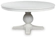Greddinton white dining table head-on view showing square top and pedestal base