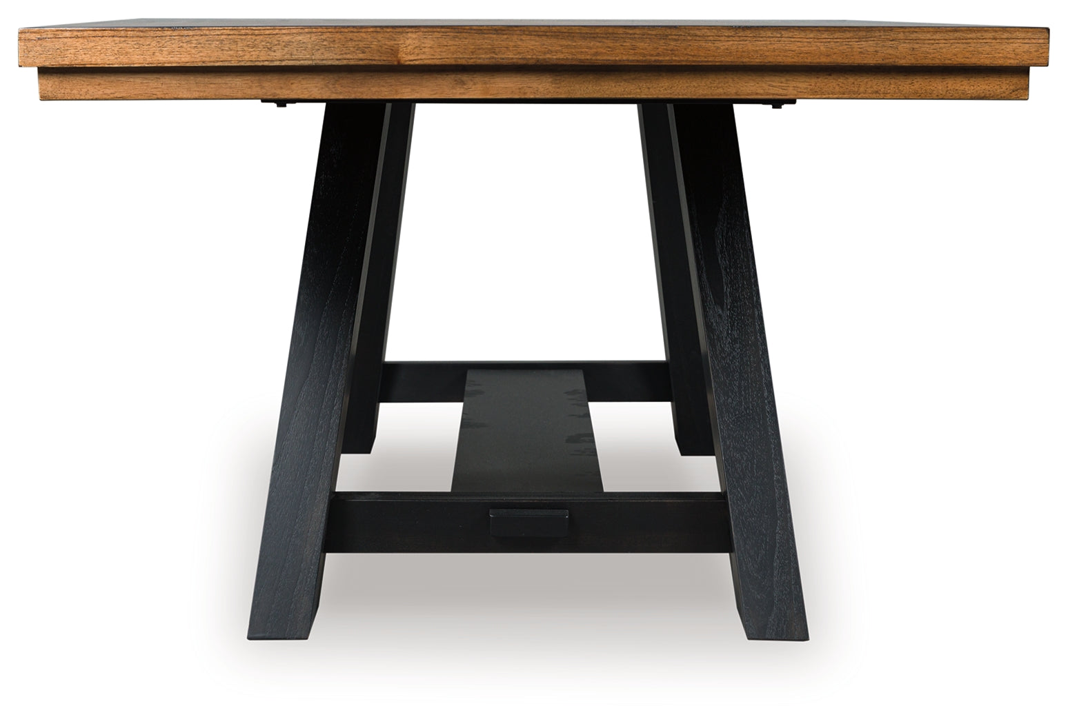 Dining table extended, overhead angled view