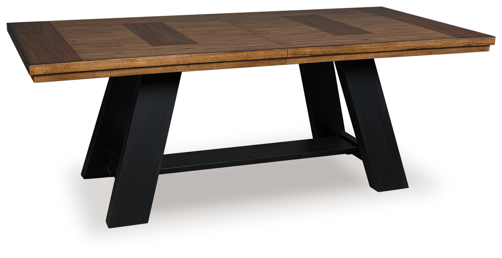Dining table extended with leaf inserted, side view