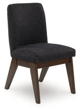 Dilenno dining chair angled view highlighting mid-century style wooden legs