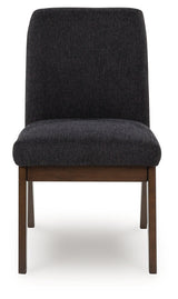 Dilenno dining chair front view showing upholstered chenille seat and back