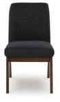 Dilenno dining chair front view showing upholstered chenille seat and back