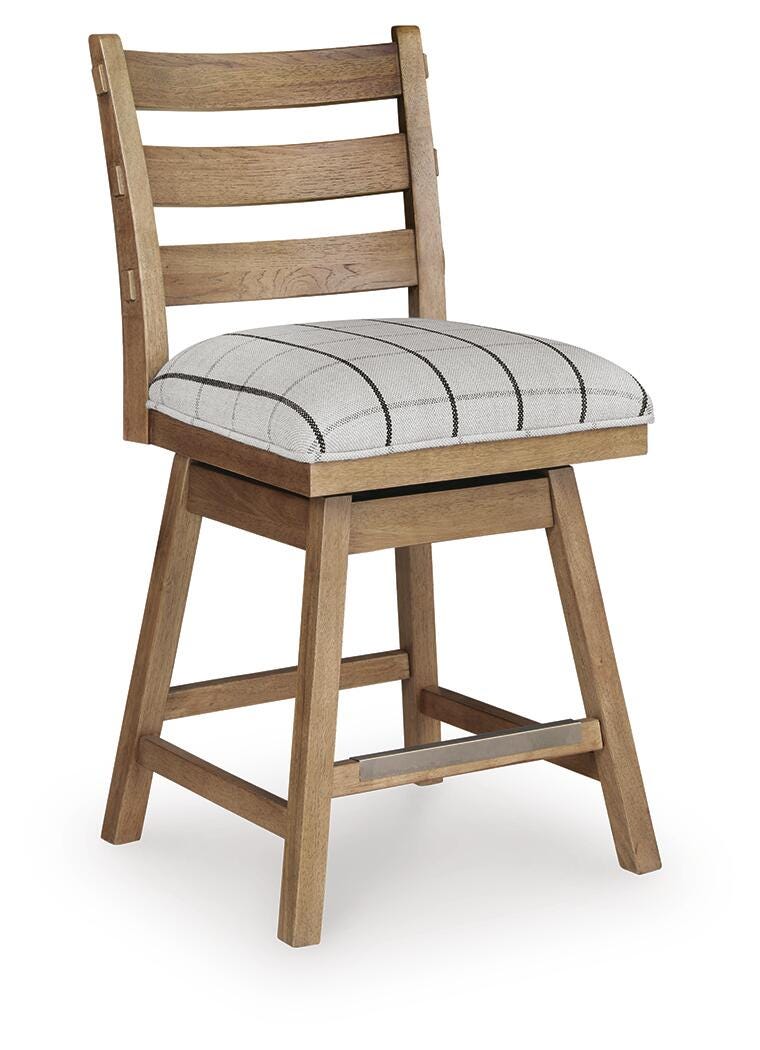 Ridgester Light Brown Next-Gen Nuvella™ Counter Height Swivel Barstool angled view