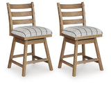 Ridgester Light Brown Next-Gen Nuvella™ Counter Height Swivel Barstool angled view