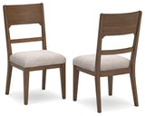 Close-up of cushioned seat on Cabalynn dining chair in oatmeal fabric