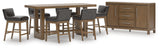 Close-up of dining table corner showing light brown glazed finish