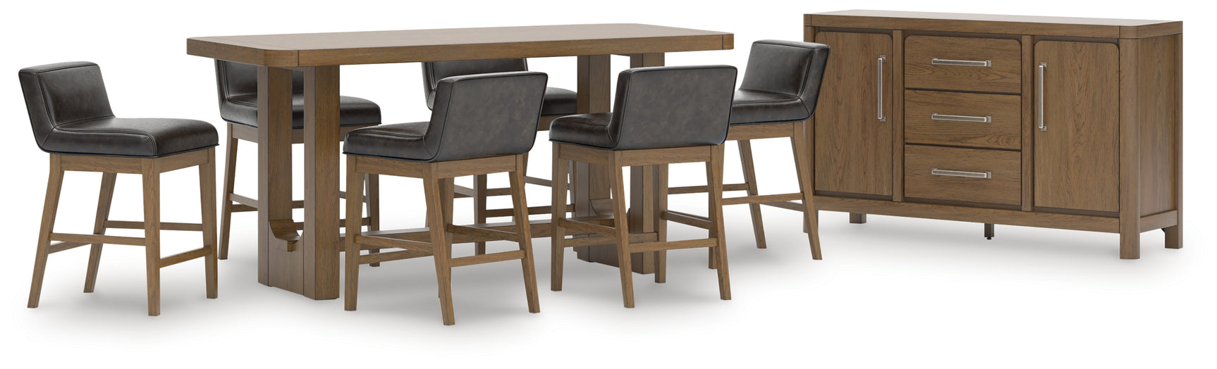 Close-up of dining table corner showing light brown glazed finish