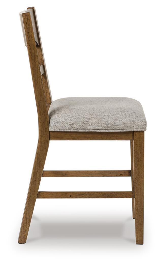 Cabalynn counter height barstool in oatmeal fabric and light brown wood finish