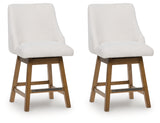 Cabalynn counter height barstool in oatmeal fabric and light brown wood finish