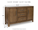Cabalynn light brown counter height dining table with six storage barstools
