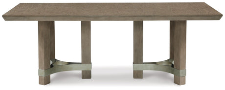 Chrestner Gray Dining Table head-on view highlighting beveled edge top