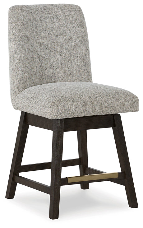 Barstools under Burkhaus dining table showing storage
