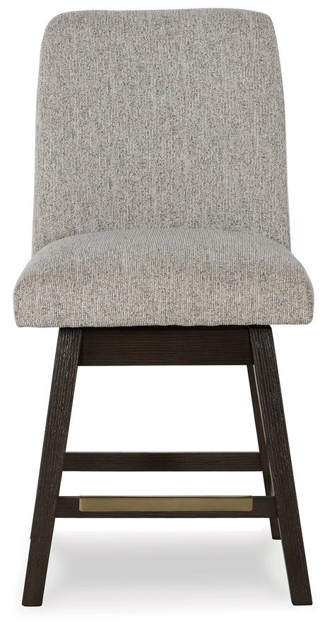 Side angle of barstool showing built-in storage compartment