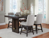 Side angle of Burkhaus counter height dining table with barstools