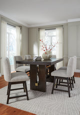 Angled view of Burkhaus dining barstools with dark brown finish