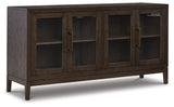 Table leg and frame detail with dark finish