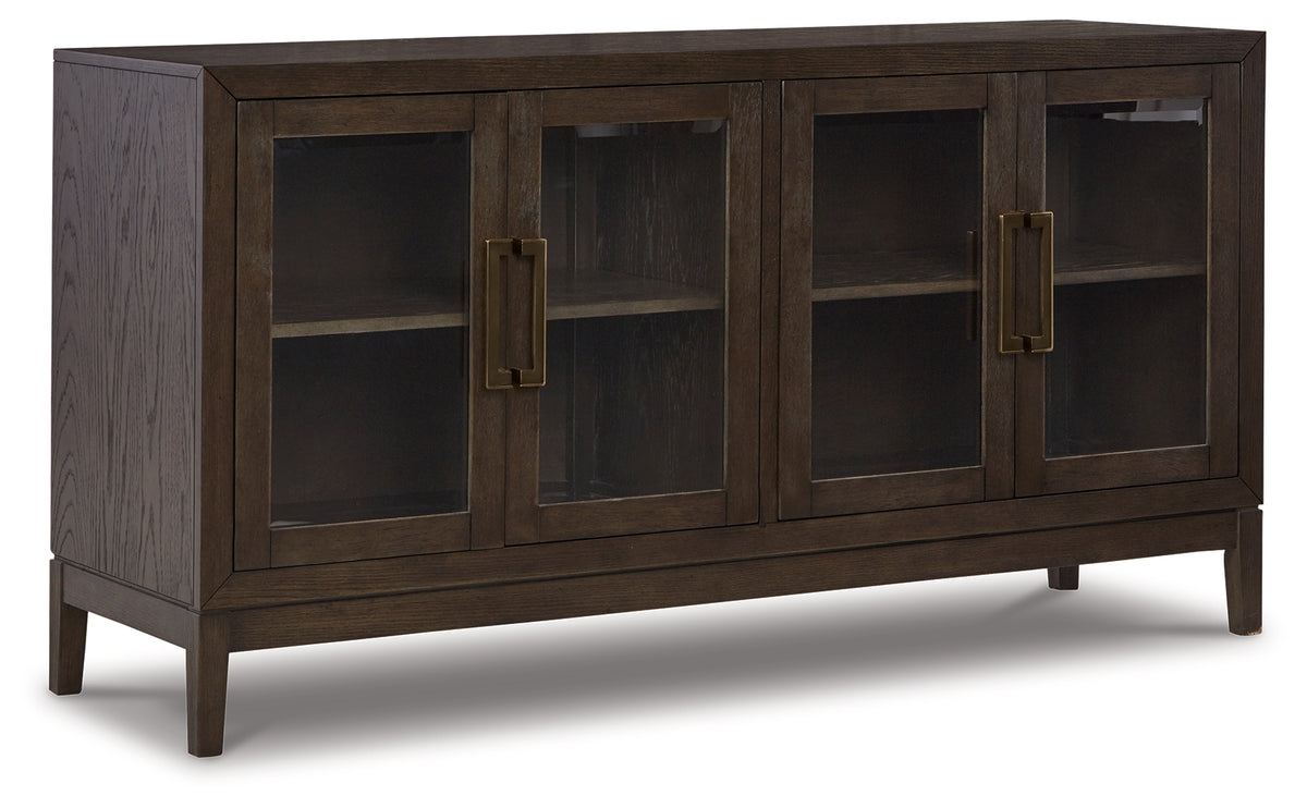 Table leg and frame detail with dark finish