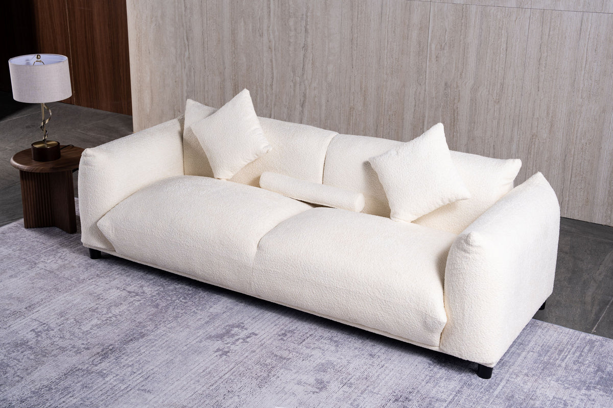 side view highlighting sofa profile and comfort