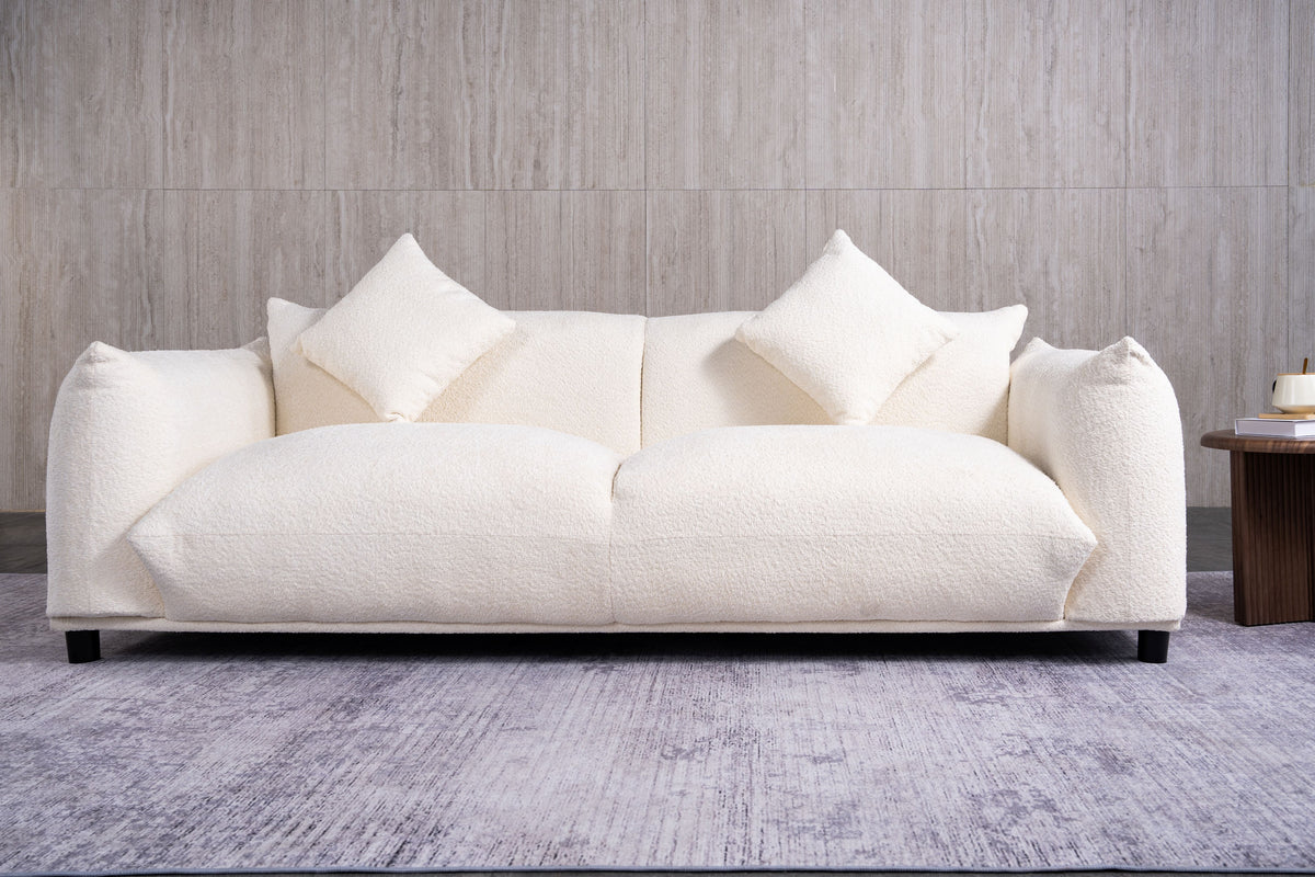 main view of Veronica Cream Boucle Sofa showing cream boucle upholstery