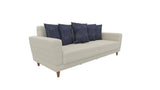 Dolce sofa bed cream upholstery with blue accent pillows close-up
