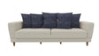 Dolce cream and blue 3-seater sofa bed angled view with blue pillows