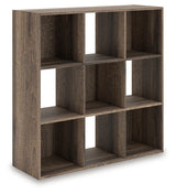 Angled view of Shallifer 9-Cube Organizer showing textured oak laminate
