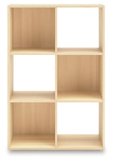 Head-on view of six-cube organizer with replicated ash wood grain