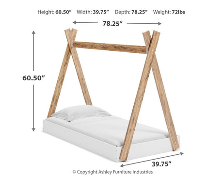 Piperton Two-tone Brown and White Twin Tent Bed dimension diagram