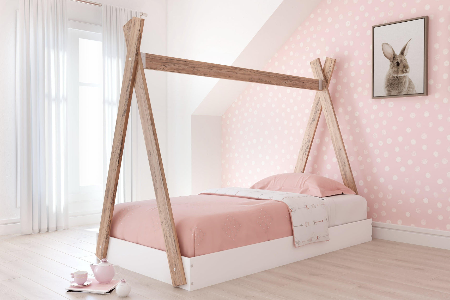 Piperton Two-tone Brown and White Twin Tent Bed fully assembled