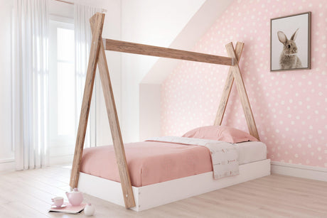 Piperton Two-tone Brown and White Twin Tent Bed fully assembled