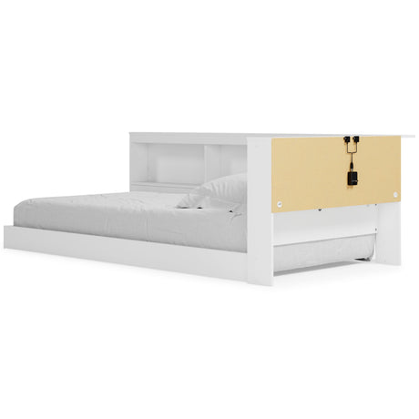 Piperton White Twin Bookcase Storage Bed close-up alternative angle