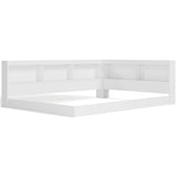 Piperton White Full Bookcase Storage Bed headboard close-up