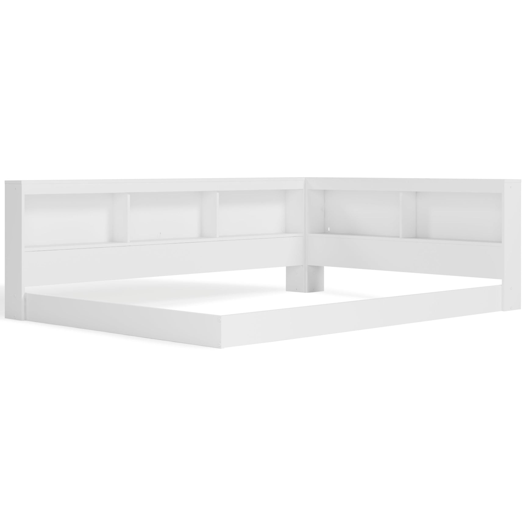 Piperton White Full Bookcase Storage Bed headboard close-up